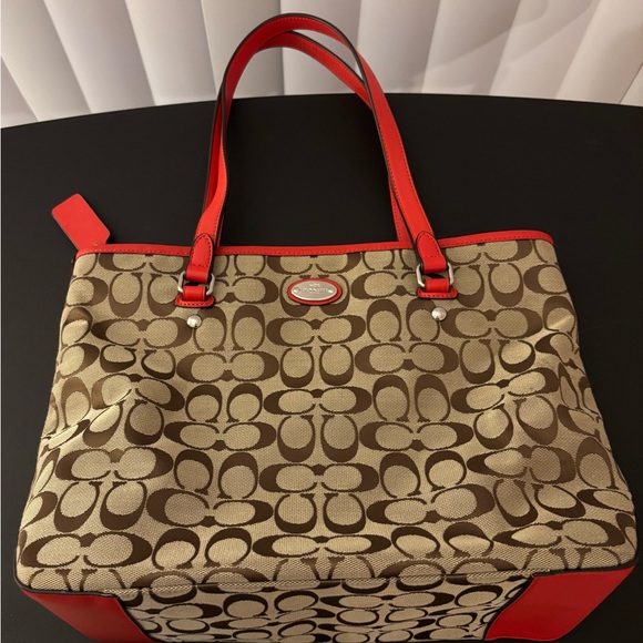 Coach Brown and Red Signature Tote Bag - Picture 2 of 10